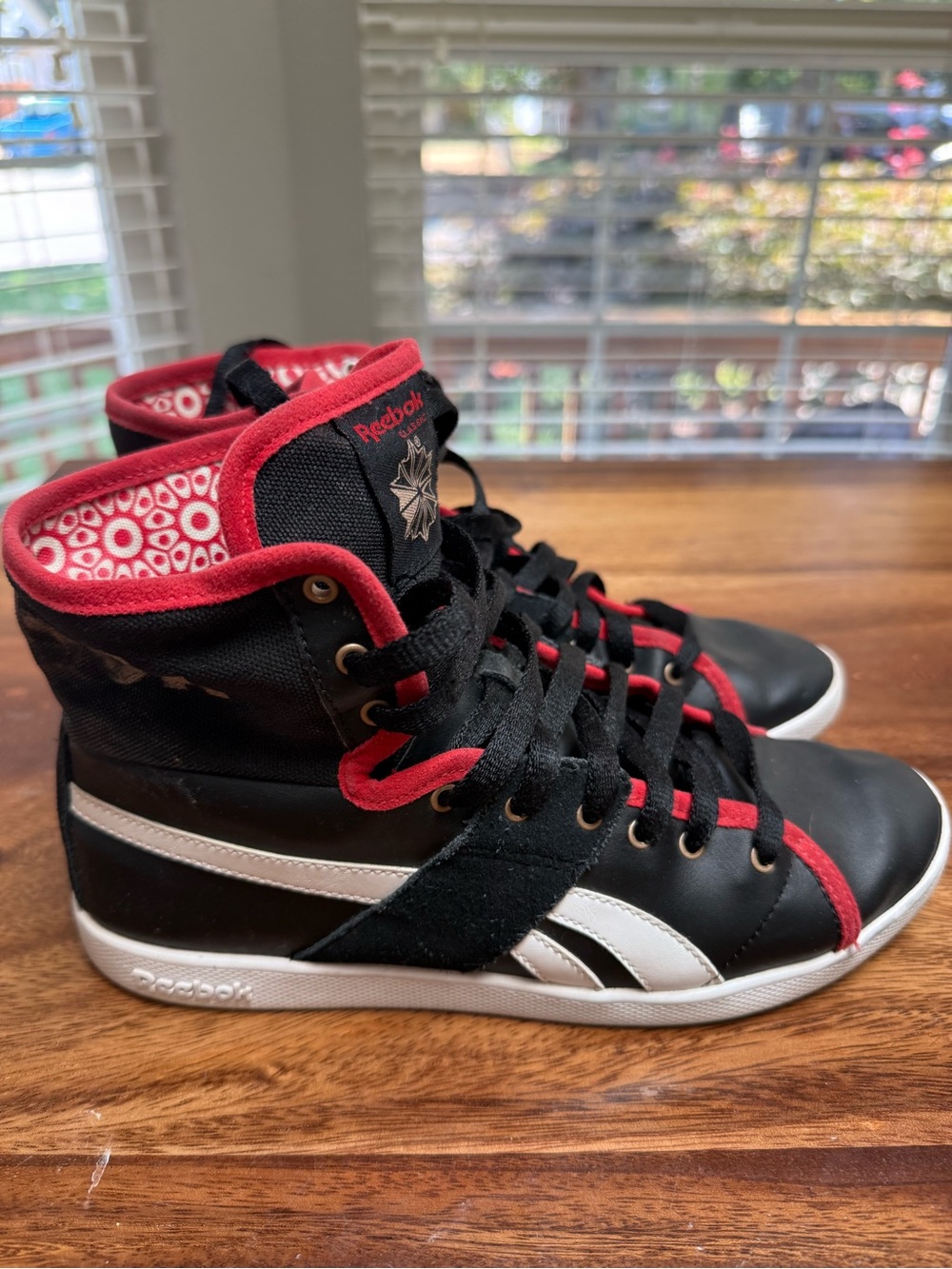 Reebok Black and Red High-Top Sneakers with Patterned Lining